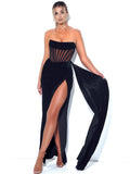 Corset Velvet Slit Gown Maxi Dresses