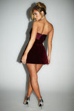 Strapless Satin Patchwork A-Line Cocktail Party Solid Velvet Mini Dresses-Red