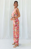 Square Neck Straps Crop Top Wide Leg Pants Floral Print Matching Sets