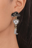 Cowboy Hat Heart Cowboy Boots Alloy Dangle Earrings-Pink