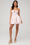 Gathered Bust Tied Up Birthday Party Bubble Mini Slip Dresses-Pink