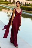 Deep V Neck Streamer Backless Gowns Maxi Tank Dresses-Burgundy