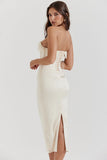 Beads Pearls Fringed Trim Strapless Corset Bodycon Midi Dresses-White