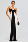 Sleeveless Cutout Colorblock Backless Gowns Maxi Dresses-Black