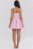 Pleated Corset Strapless Sweetheart Neck Party Mini Dresses-Pink