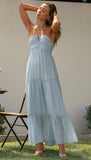 Halter Sleeveless Backless Tiered Pleated Flowy Vacation Maxi Dress