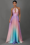 Gradient Halter Neck Backless Tied Up Party Maxi Dresses-Pink