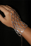 Hollow Out Sparkling Rhinestone Prom Party Finger Linked Bracelet-Silver