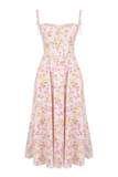 Floral Print Cami Corset A-Line Midi Dresses-Pink