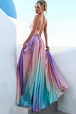 Gradient Halter Neck Backless Tied Up Party Maxi Dresses-Pink