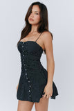 Polka Dot Button Ruffle Accents A-Line Mini Slip Dresses-Black