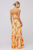 Floral Print Front Tie Up Spaghetti Strap Flowy Maxi Dresses-Orange