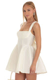 Square Neck Straps White Bow Knotted Cutout Backless A-line Satin Mini Dresses