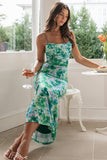 Cami Boat Neck Floral Print Backless Tied Up Bodycon Vacation Maxi Dresses