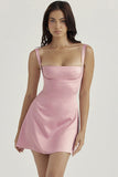 Square Neck Strap A-Line Mini Satin Dresses