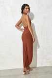 Halter V Neck Backless Summer Slit Midi Dresses