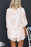 Abstract Print Half Sleeve Loose Fit Blouse Shorts Matching Set-White