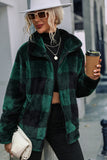 Faux Fur Plaid Turndown Collar Zipper Jacket