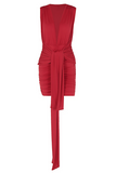 Deep V Neck Slim Fit Ruched Streamer Sleeveless Mini Dresses-Red