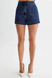 Button Up Slit Tank Top High Waist Shorts Denim Matching Set-Blue