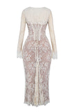 Floral Lace Crop Cardigan Slim Fit Slip Maxi Dresses Matching Set-Beige