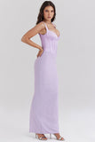 Sweetheart Neck Satin Patchwork Slit Corset Maxi Dresses-Purple Pre Order