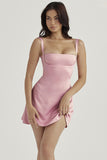 Square Neck Strap A-Line Mini Satin Dresses