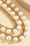 Alloy Layered Chain Pearls Fashionable Waist Chain-Gold