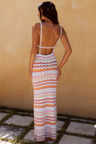 Knit Ripple Pattern Square Neck Backless Slim Fit Maxi Strappy Dresses-White