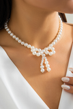 Imitation Pearls Bow Shape Elegant Necklace-White