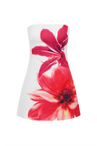 Boat Neckline Floral Print Slim Fit Sleeveless Mini Dresses-White