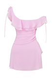 Skew Neck Ruffled Slim Fit Mini Dresses-Pink