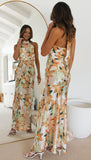 Floral Print Halter Backless Flowy Vacation Maxi Dresses