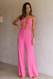 Cut Out Strapless Party Jumpsuit Bubblegum Pants