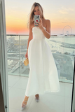 Strapless Cinch Waist Textured Elegant Gowns Maxi Dresses-White Pre Order