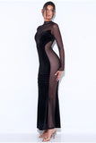 Velvet Mesh Patchwork Long Sleeve Gown Maxi Dresses