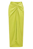 Tied Up 3D Flower Decor Bikini Top Maxi Skirt Bikini Three-Piece Set-Green