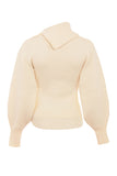 Irregular Folded Stand Collar Lantern Sleeve Sweater Plain Pants Matching Set-Beige