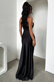 Ruched Strapless Boat Neck Bodycon High Slit Gowns Maxi Dresses