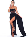 Corset Velvet Slit Gown Maxi Dresses