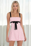 Jacquard Pattern Colorblock Cami Tie Up A-Line Mini Dresses-Pink