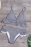 Plaid Ruffle Sling V Neck Bikini Set