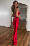 Twisted Strapless Cutout Corset Straight Leg Party Jumpsuit-Red