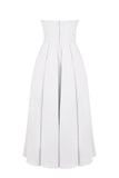 Elegant Strapless Corset Back Zipper Pleated Midi Dresses-White