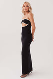 Contrast Binding Cut Out Strapless Bodycon Party Maxi Dresses-Black