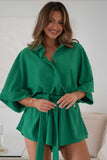 Button Down Oversized Sleeve Tied Waist Rompers