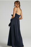 V Neck Knotted Split Gown Slip Maxi Dresses