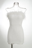 Sequin Strapless Feather Trim Bodycon Mini Party Dresses