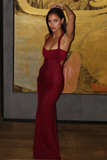 Halter Neck Corset Tie Up Backless Slim Fit Maxi Dresses-Burgundy