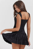 Lace-Up Corset Sleeveless Pleated Jacquard Mini Dress-Black